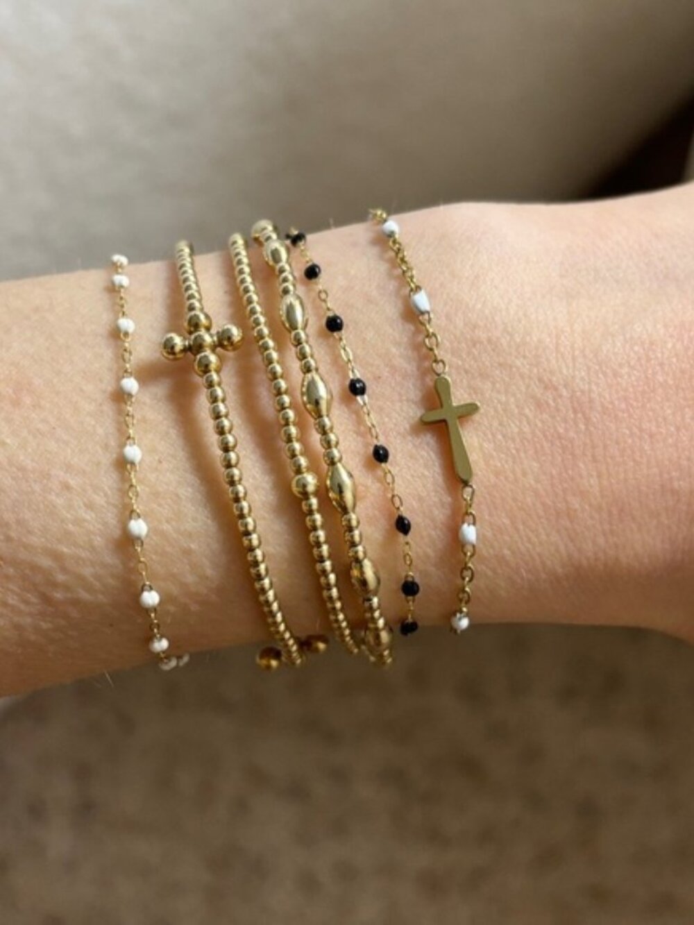 The Valentina Dainty gold and white beaded look adjustable bracelet delicate jew